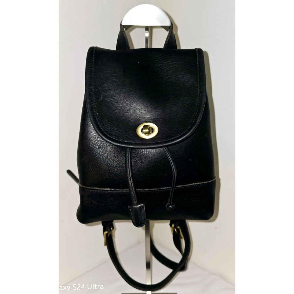 Coach Vintage Black Leather Daypack Rucksack 90's Backpack